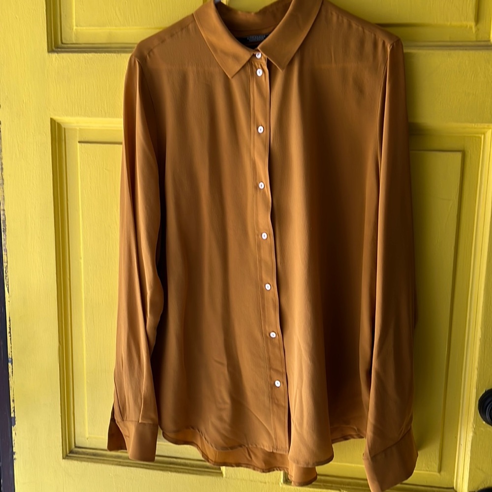 Scotch and soda mustard yellow drapey silk button up blouse xl never worn